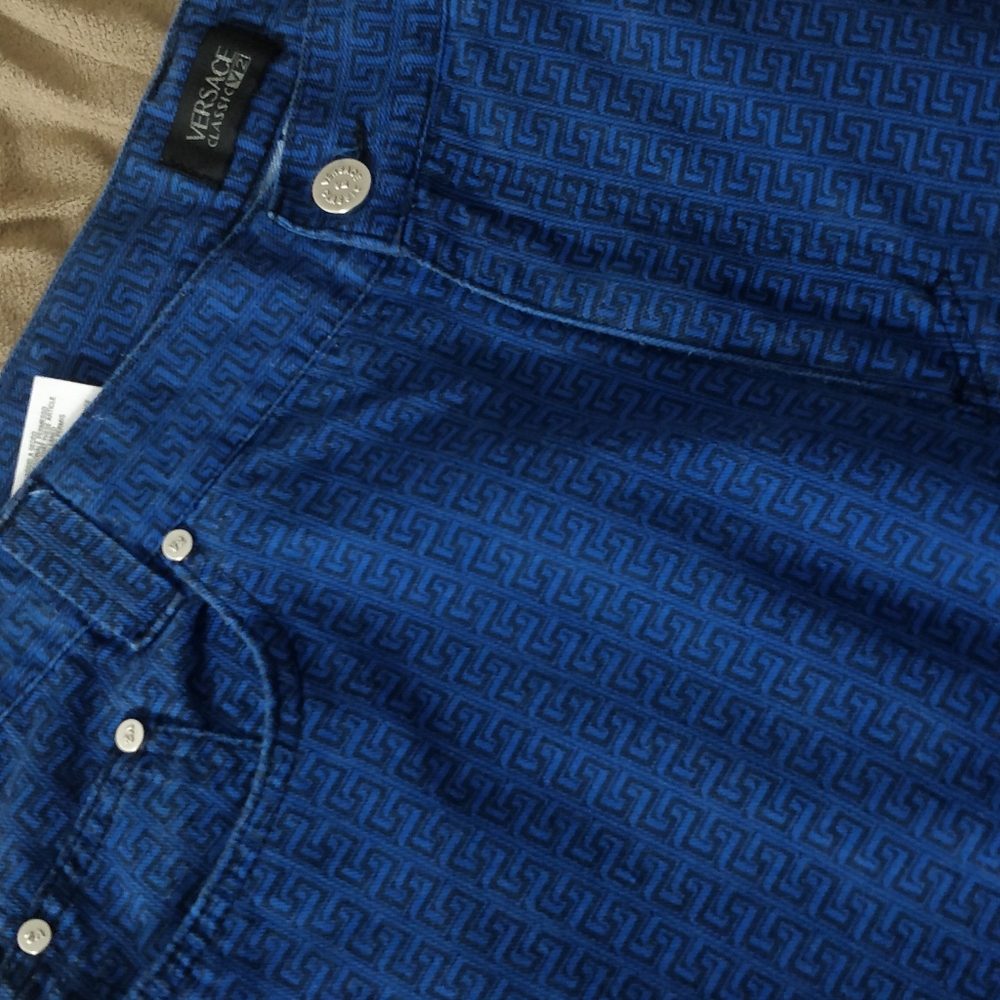 Vintage Gianni Versace Classic Greca Monogram Jeans – Rare Blue All-Over Greek K - Picture 6 of 7